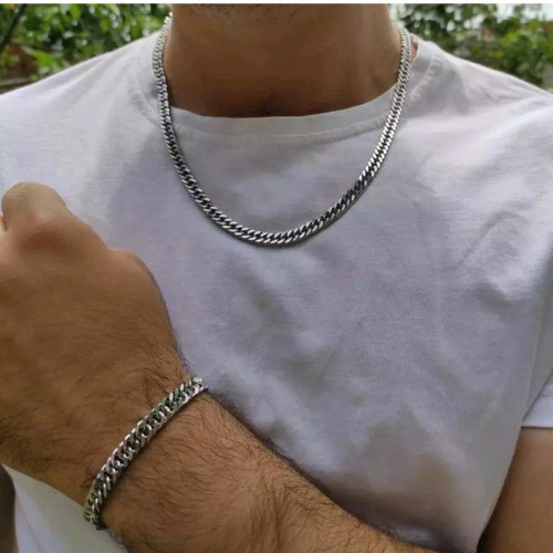 ست گردنبند و دستبند مردانه کارتیر دوبل جنس استیل (ویولت گالری) کد ۵۰۱۹