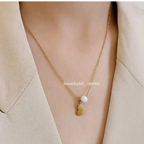 گردنبند قلب ظریف استیل رنگ ثابت با مروارید زنانه ( ویولت گالری) کد ۱۲۷۳