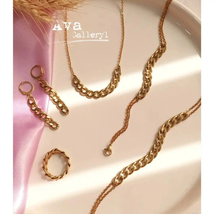 سرویس کارتیر گردنبند دستبند پابند انگشتر گوشواره جنس استیل (ویولت گالری) ۱۹۵۵