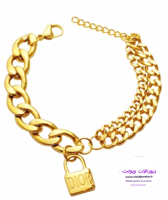 دستبند اسپرت استیل طلایی و نقره ای رنگ ثابت کد ۱۳۷۶