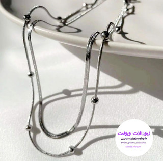 گردنبند زنانه ۲ لاین توپی و ماری استیل در دورنگ نقره ای و طلایی کد ۱۲۱۳۱