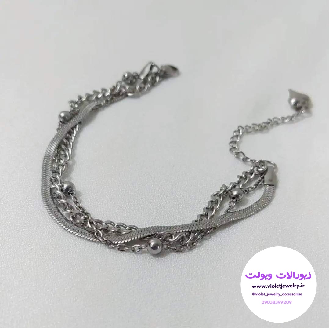 دستبند ۳لاین جنس استیل رنگ ثابت نقره ای و طلایی کد ۱۳۹۶