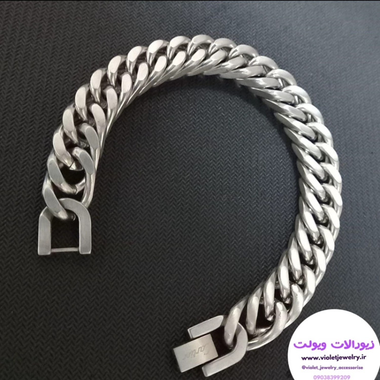 دستبند مردانه استیل کارتیر دوبل پهن و درشت با قفل ساعتی