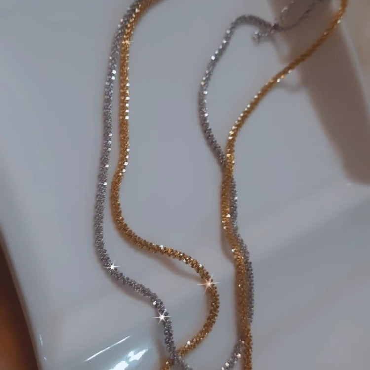 زنجیر گردنبند خاویاری طلایی و نقره ای استیل رنگ ثابت و ضدحساسیت 45 سانتی با زنجیر اضافه