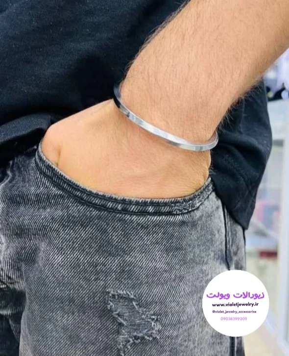 دستبند بنگل مردانه پیچ پیچ با سه رنگ